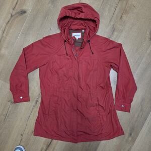 Womens Orvis Lightweight Long Hooded Drawstring Zip Windbreaker Jacket XL EUC